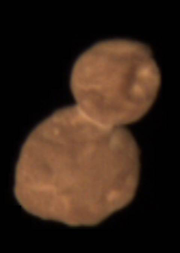 A color view of Ultima Thule showing its true reddish hue.